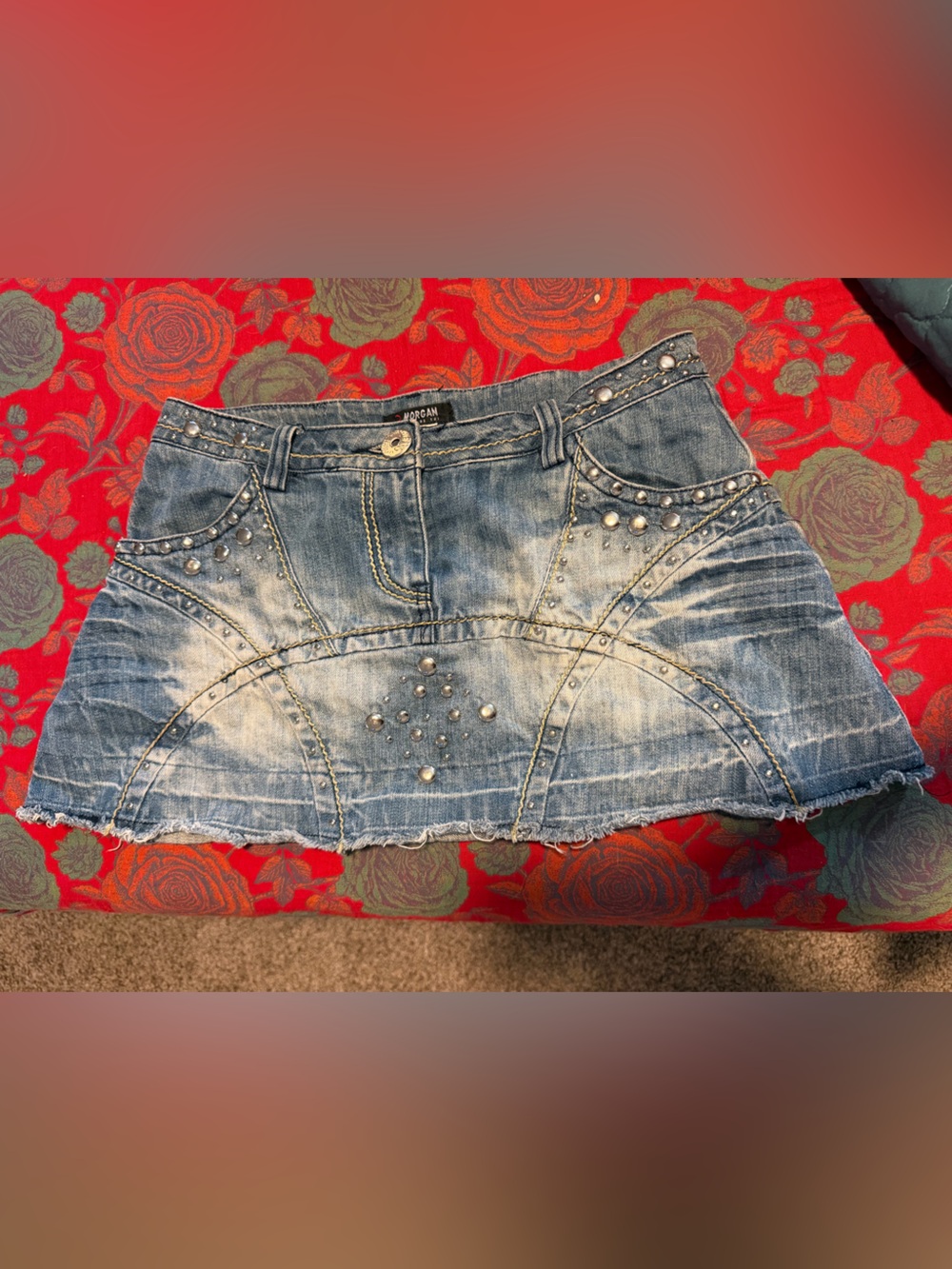 Morgan de Toi Studded Distressed Mini Skirt